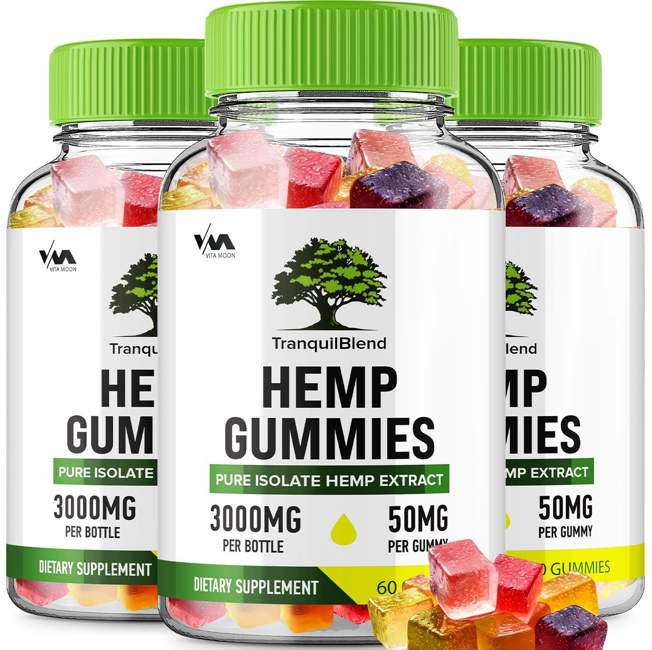 (3 Pack) Tranquil Blend Gummies, TranquilBlend Hemp Gummies, Tranquil Blend Supplement - All Natural Gummys, Advanced Formula Hemp Gummies, 180 Gummies