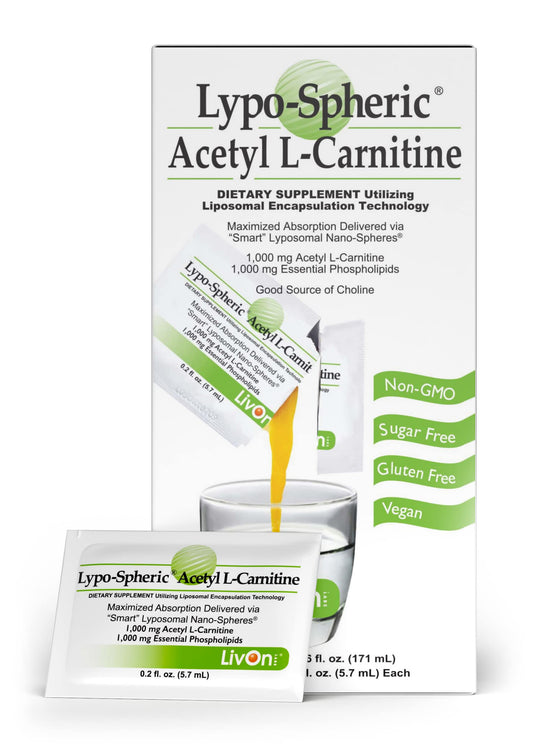 LivOn Laboratories Lypo-Spheric Acetyl L-Carnitine - 30 Packets - 1,000 mg Acetyl L-Carnitine & Essential Phospholipids Per Packet - Liposome Encapsulated for Maximum Bioavailability - 100% Non-GMO