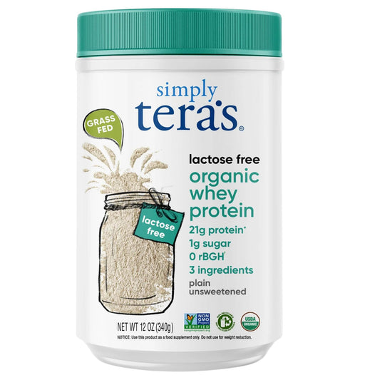 Simply tera's Lactose Free Organic Whey Protein - Unflavored Protein Powder, Plain Tasteless Protein Powder with 21g of Protein Per Serving, Non-GMO, Gluten-Free, rBGH-Free, Kosher, Organic - 12 Oz