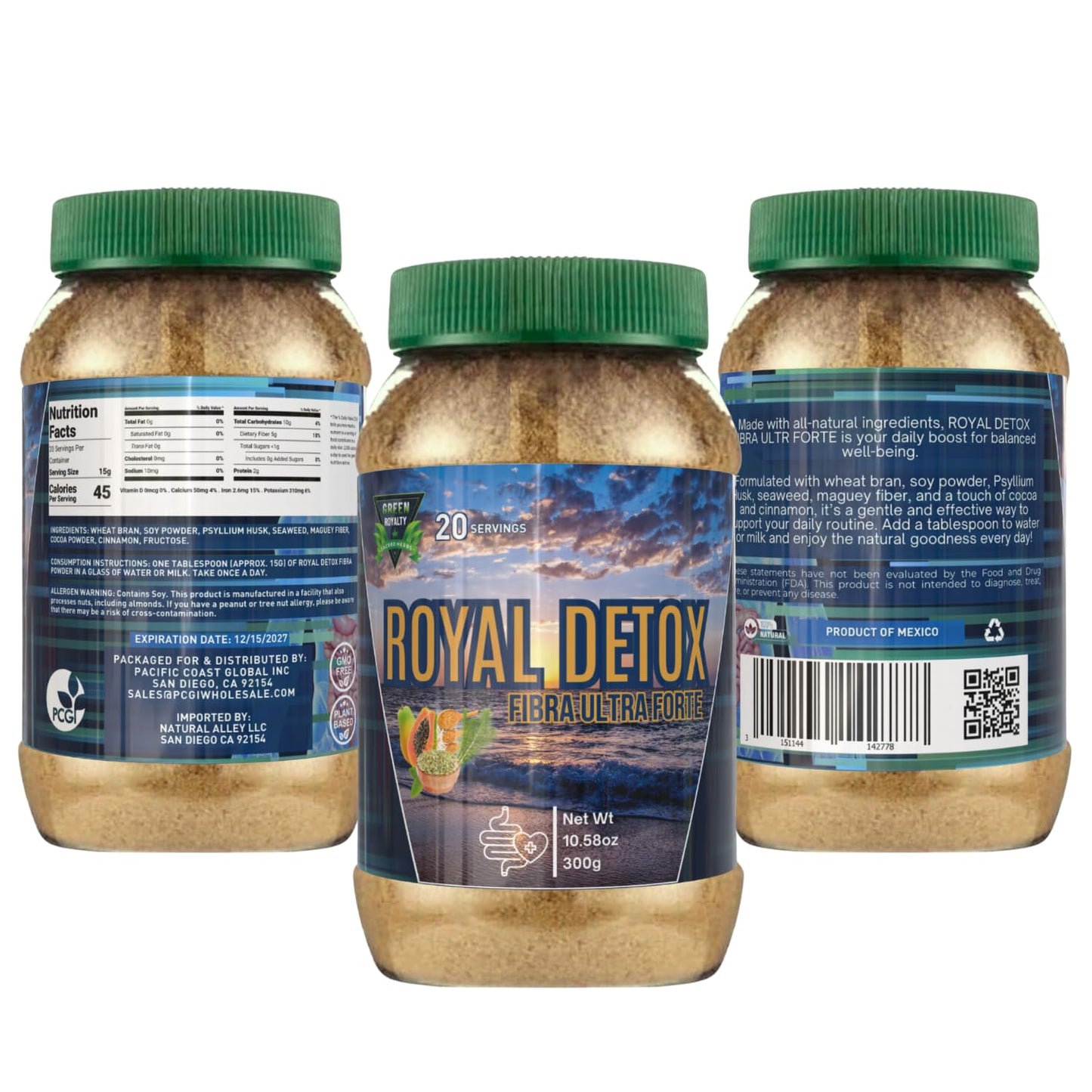 GREEN ROYALTY Royal Detox Fibra Ultra Forte | Premium Fiber Blend for Digestive Support & Natural Cleanse | 10.58 oz (300g) | 20 Servings