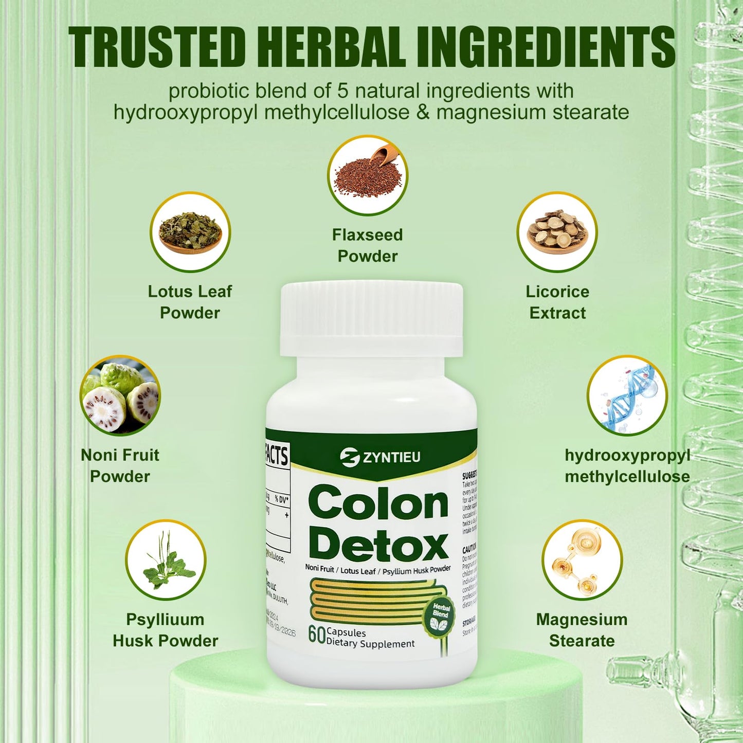 Zyntieu Colon Cleanser Detox Capsules, Gut Cleanse for Constipation Relief, Weight Management Capsules for Women & Men, Bowel Movement Supplements (60 Capsules)