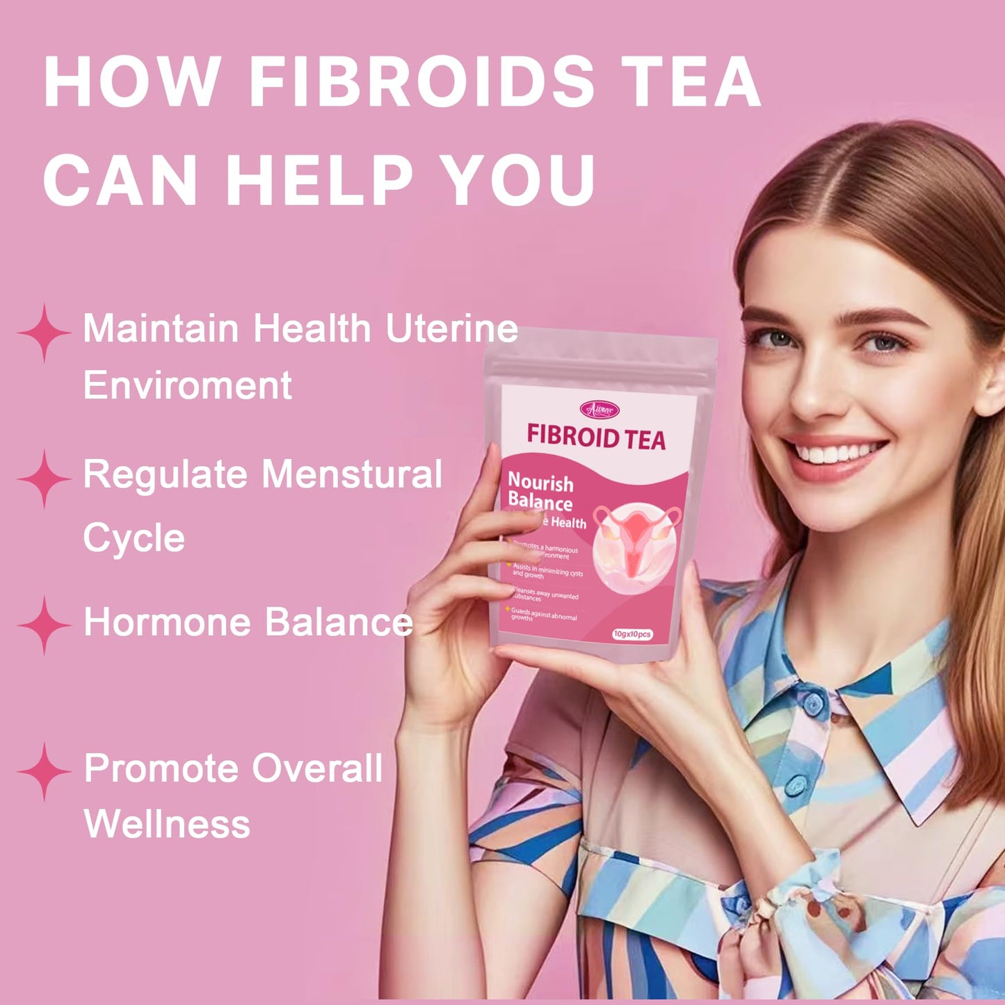 Auranic Fibroid Tea to Shrink Ovarian Cysts, Natural Remedy for Women Get Pregnant Fast, Womb Detox & Uterus Cleanse, Regulate Menstural Cycle, Female Fertility Hormone Balance Herbal Tea