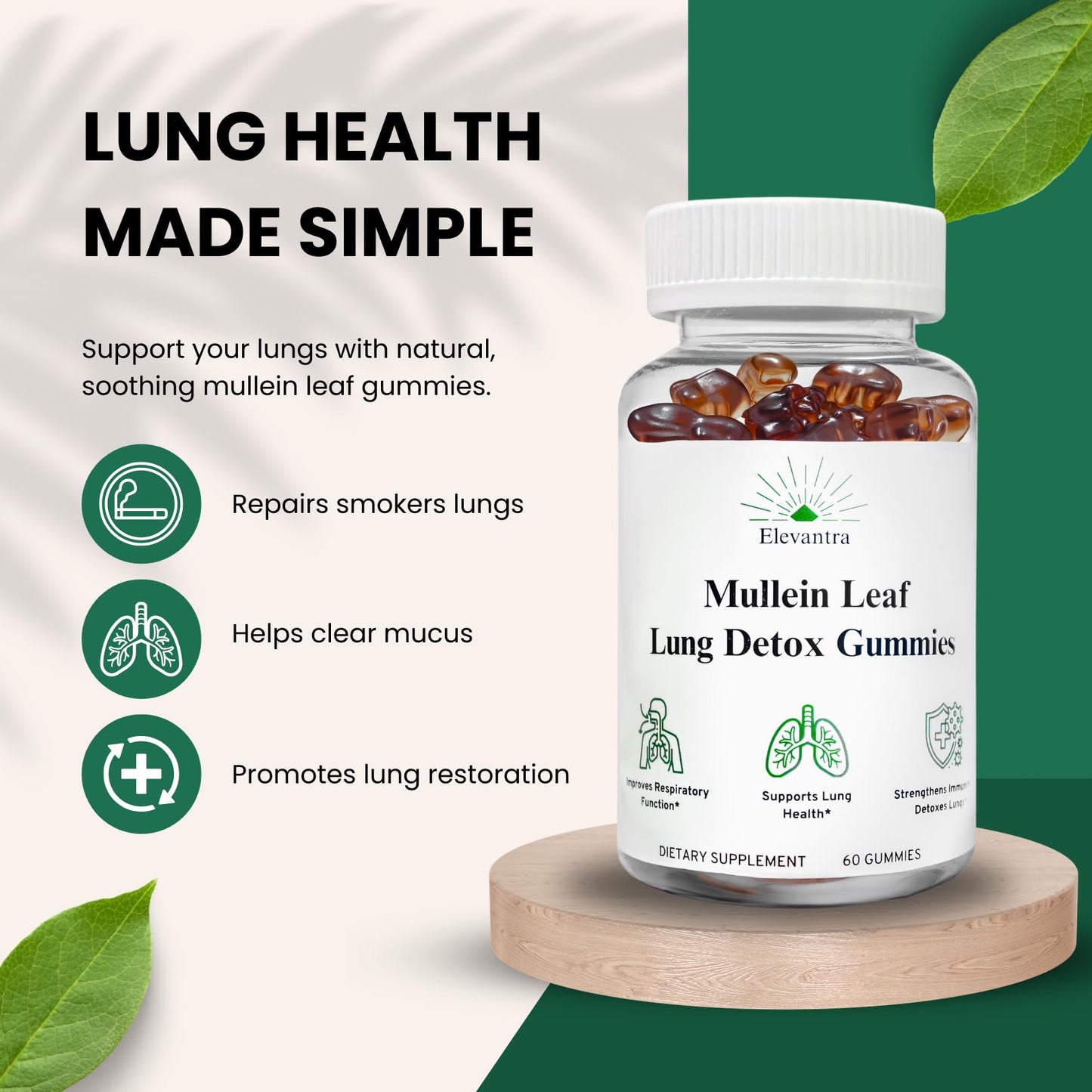 Mullein Leaf Lung Detox Gummies | Mullein Leaf Extract | Lung Detox for Smokers| Cleanser Detox | Mucus Relief | Mullein Extract | Lung Cleanse | Smoker Detox | Better Lungs | 1000 mg | Lung Health