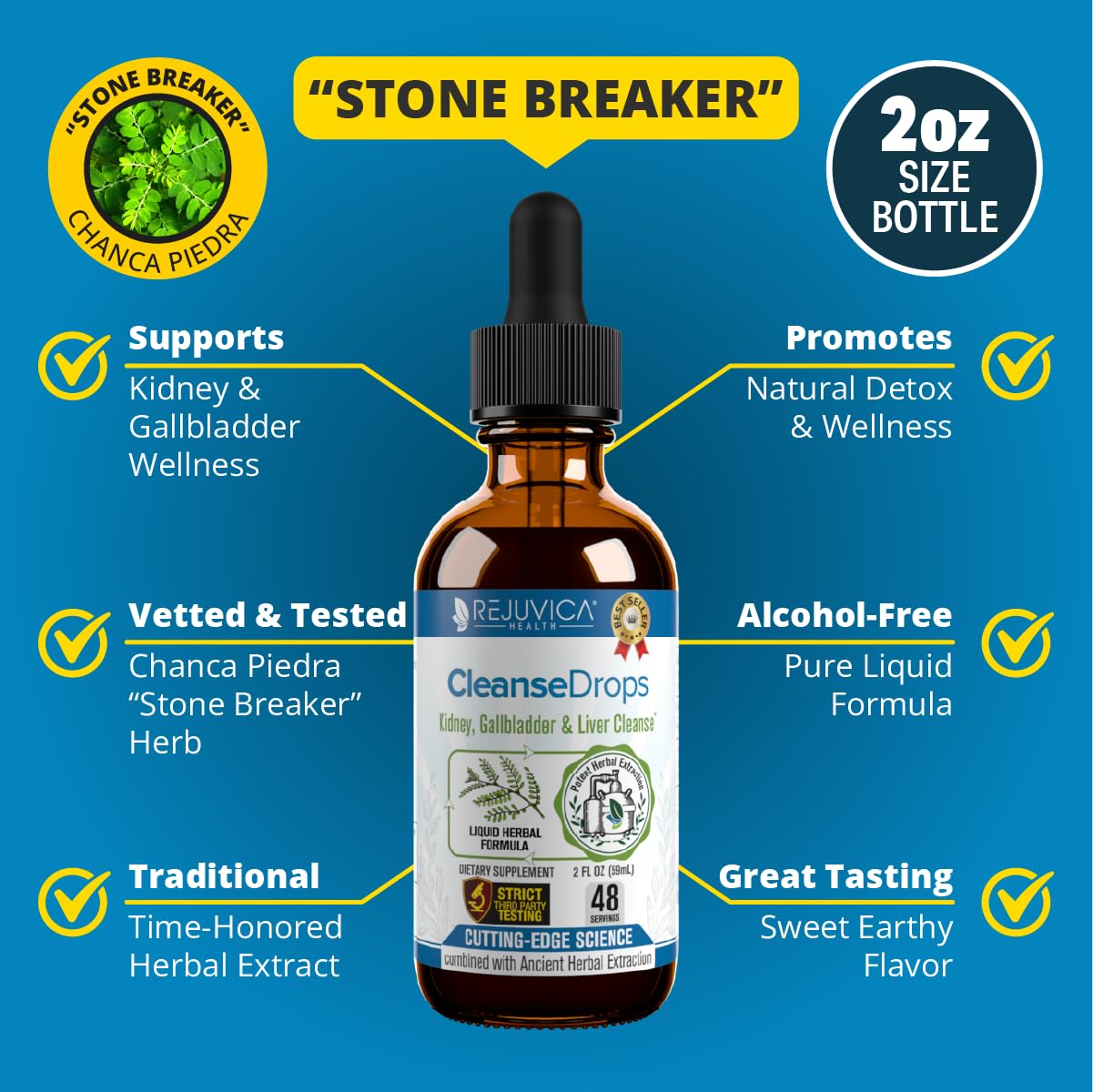 Rejuvica Health Cleanse Drops - Advanced Kidney & Gallbladder Cleanse Support Supplement - Liquid Delivery for Better Absorption - Chanca Piedra Used in Amazonian Rainforest
