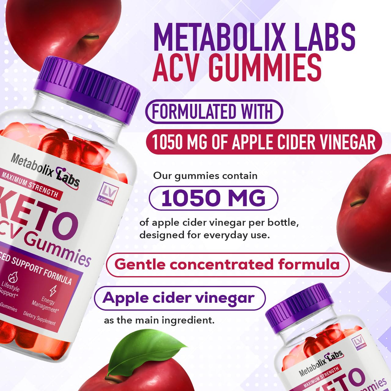 (2 Pack) Metabolix Labs ACV Gummies, Metabolix Labs ACV Gummies Advanced, Metabolix Labs Gummies, Metabolix, Metabolix ACV, Metabolix Lab Gummies, 120 Gummies Apple Cider Vinegar Formula for 2 Months