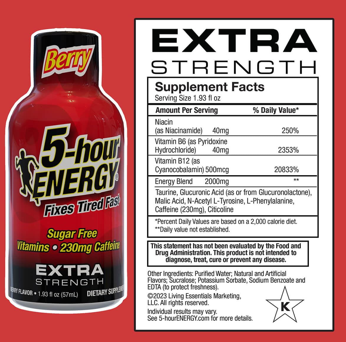 5-hour ENERGY Shots Extra Strength, Berry Flavor | 1.93 oz. 30 Count | Sugar Free, Zero Calories | Amino Acids and Essential B Vitamins | Dietary Supplement | Feel Alert and Energized