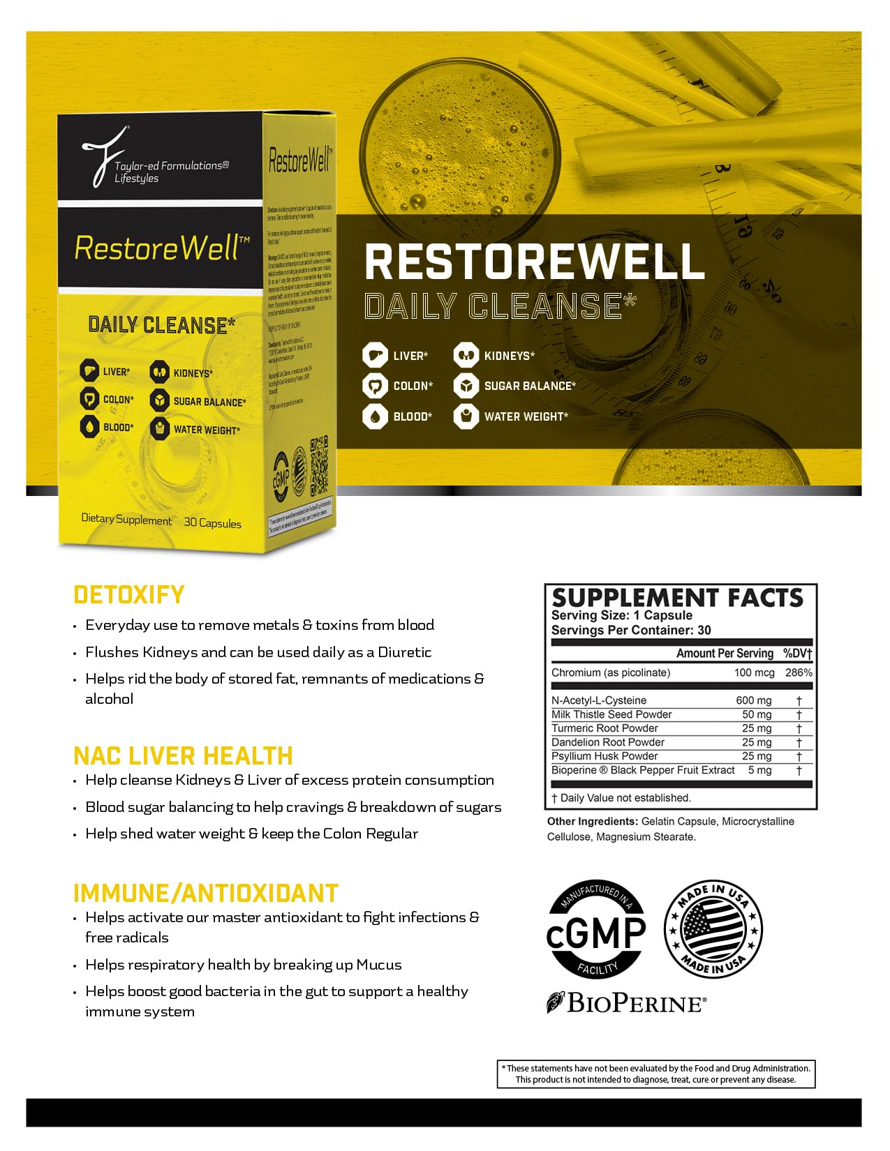 RestoreWell Daily Cleanse - Purify & Revitalize The Body - Liver, Colon, Blood, Kidney Cleanse