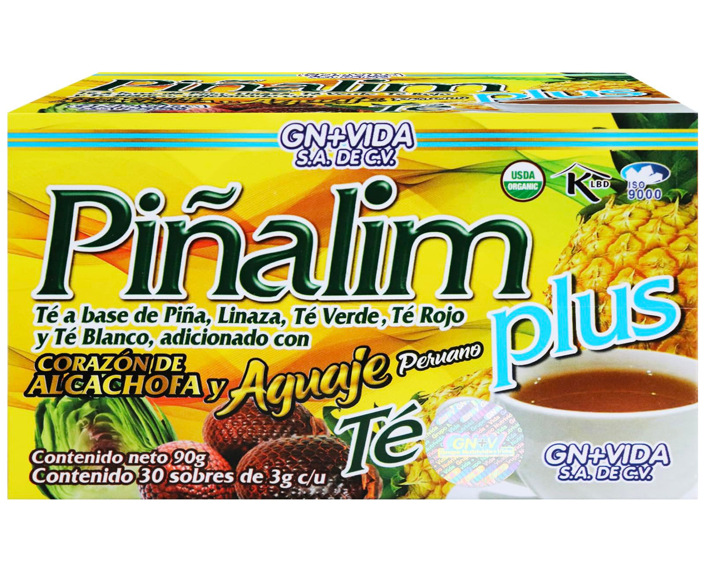 Pinalim Plus Tea Enhanced with Aguaje Peruano and Artichoke Heart la formula Original de Pinalim Mas Aguaje y Corazon de Alcachofa Mas Fuerte Healthy Cleansing Formula, Caffeine Free | 30 Ct.