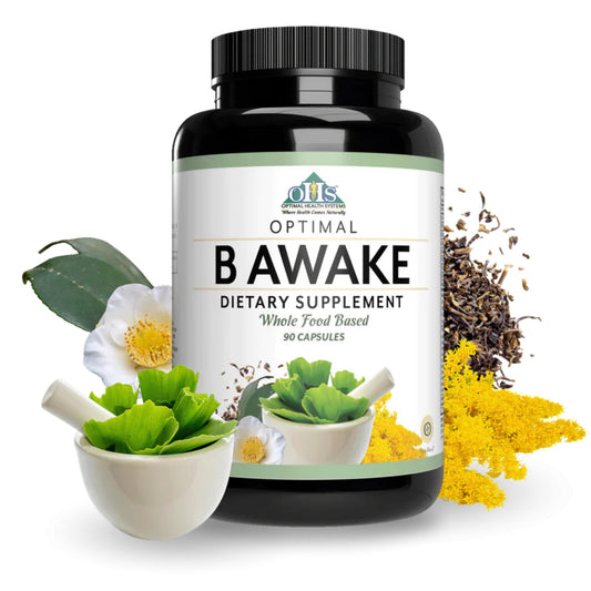 Optimal Health Systems B Awake | Super B Vitamin/Energy Blend & Whole Foods + Enzymes & Probiotics for Absorption | 90 Capsules