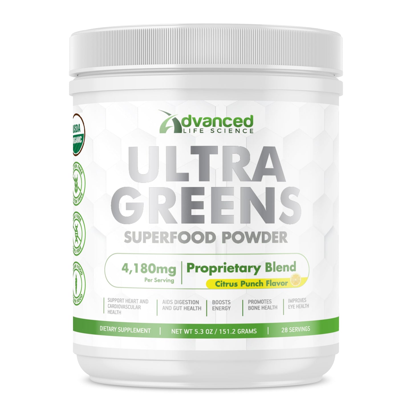 Ultra Green Superfood Powder - Green Based Supplement Drink - 151.2 g (5.3 oz.) Green Powder Tub - Energy Booster - Better Cardiovascular and Gut Health