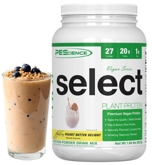 PEScience Select Vegan Plant Based Protein Powder, Peanut Butter Delight, 27 Serving, Premium Pea and Brown Rice Blend