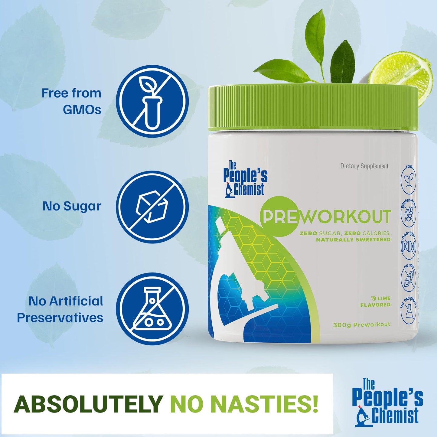 People's Chemist The Pre-Workout (Lime) - Natural Caffeine for Energy, Focus & Endurance - No Sugar, No Artificial Ingredients - Lime Flavor