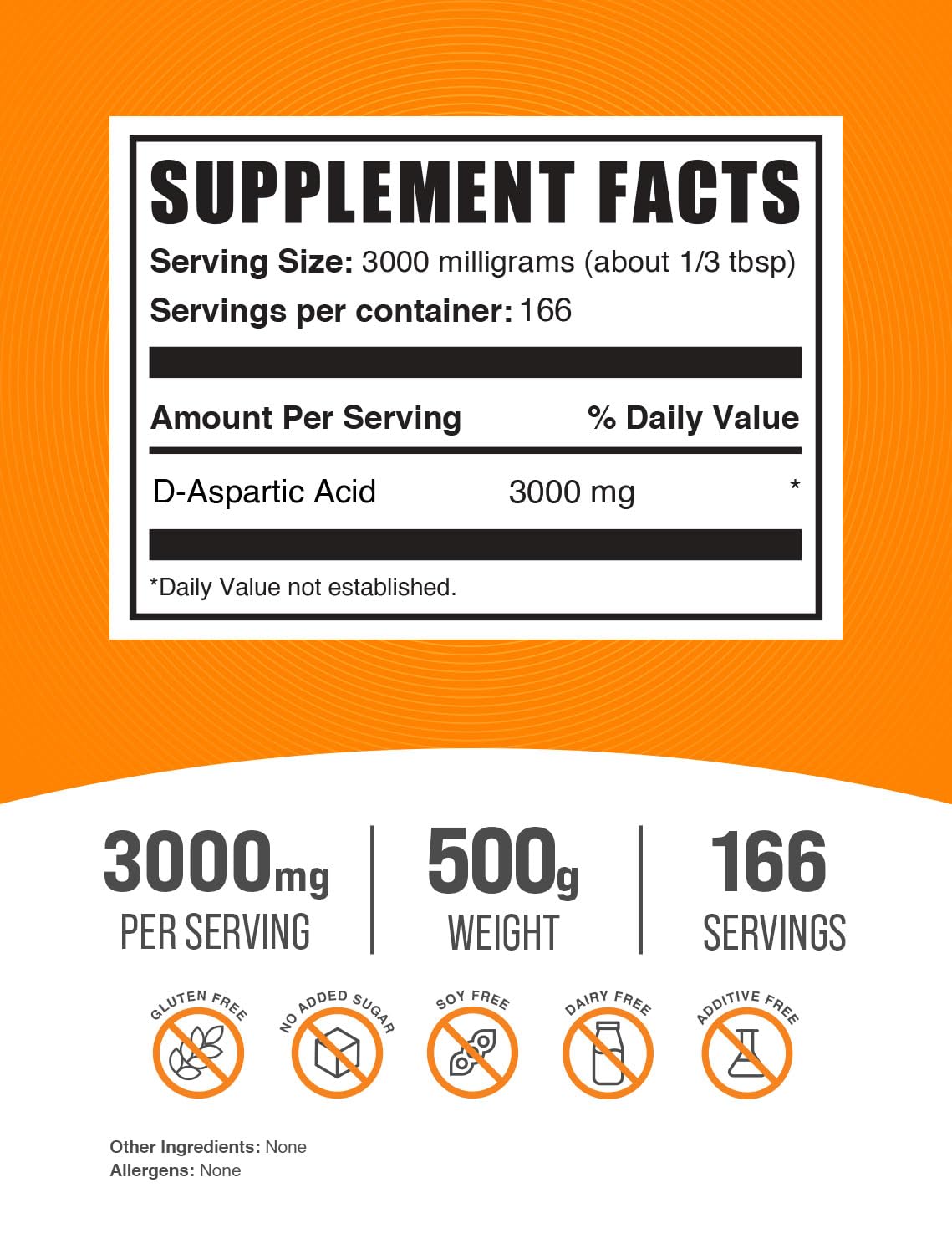 BulkSupplements.com D-Aspartic Acid Powder - D-Aspartic Acid Supplement for Men, Unflavored Amino Acid - Pure & Gluten Free, 3g per Serving, 500g (1.1 lbs) (Pack of 1)