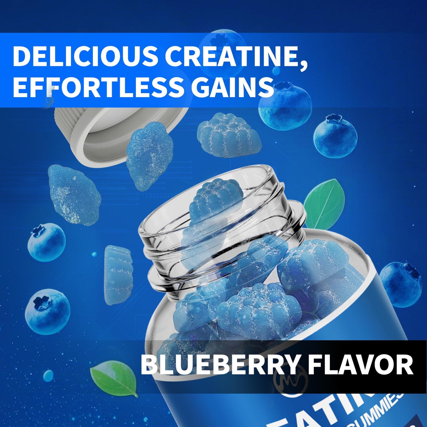 Creatine Monohydrate Gummies 5000mg with Taurine and L-Glutamine, Blueberry Flavored Creatine Monohydrate for Men and Women, Pre Workout Supplement for Muscle Strength and Energy Boost, 120 Gummies