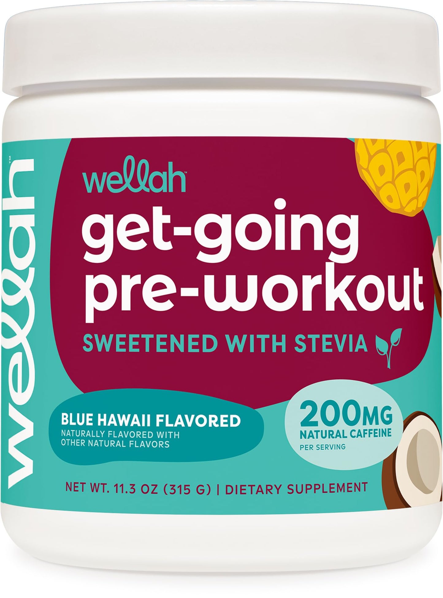 Wellah Get-Going Pre-Workout Drink Mix (Blue Hawaii Flavored, 30 Servings)