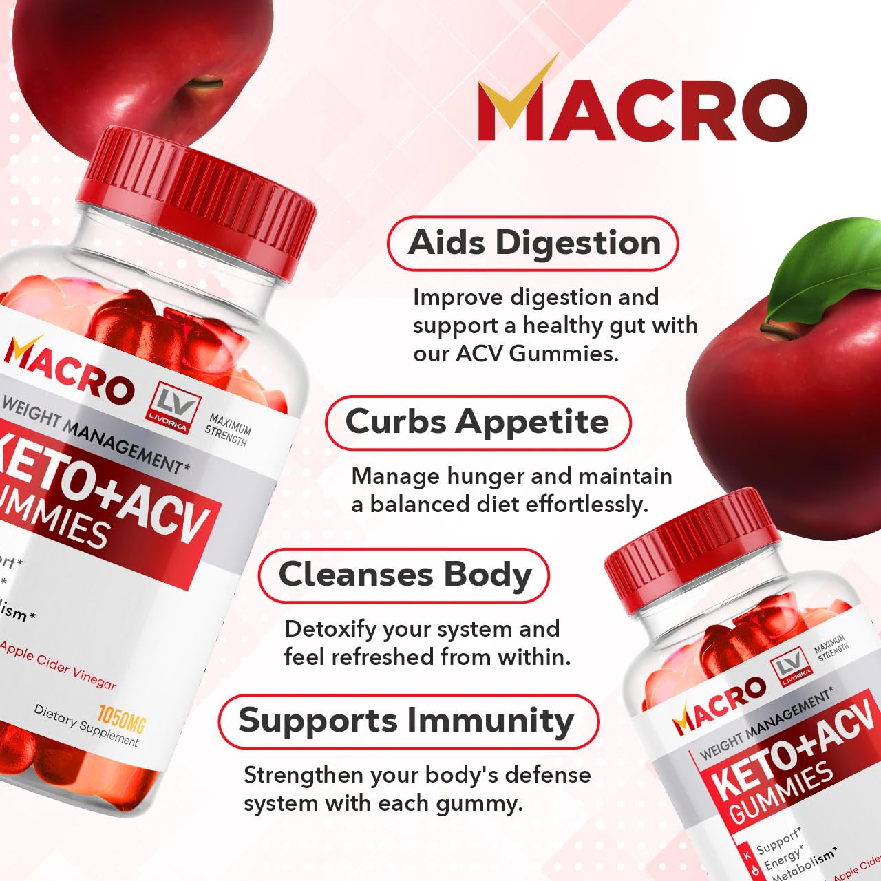 LIVORKA Macro Keto ACV Gummies, Macro Gummies Advanced Formula, 60 Gummies Per Bottle for 30 Days