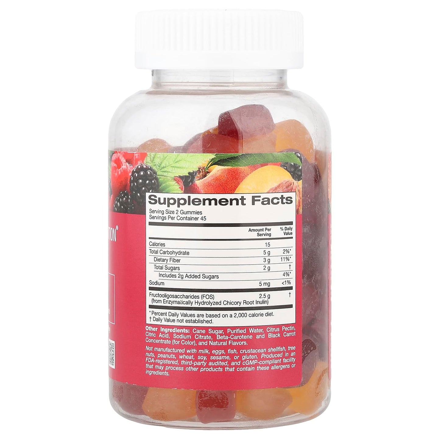 California Gold Nutrition Fiber Gummies, Natural BlackBerry, Peach & Raspberry, 90 Vegetarian Gummies