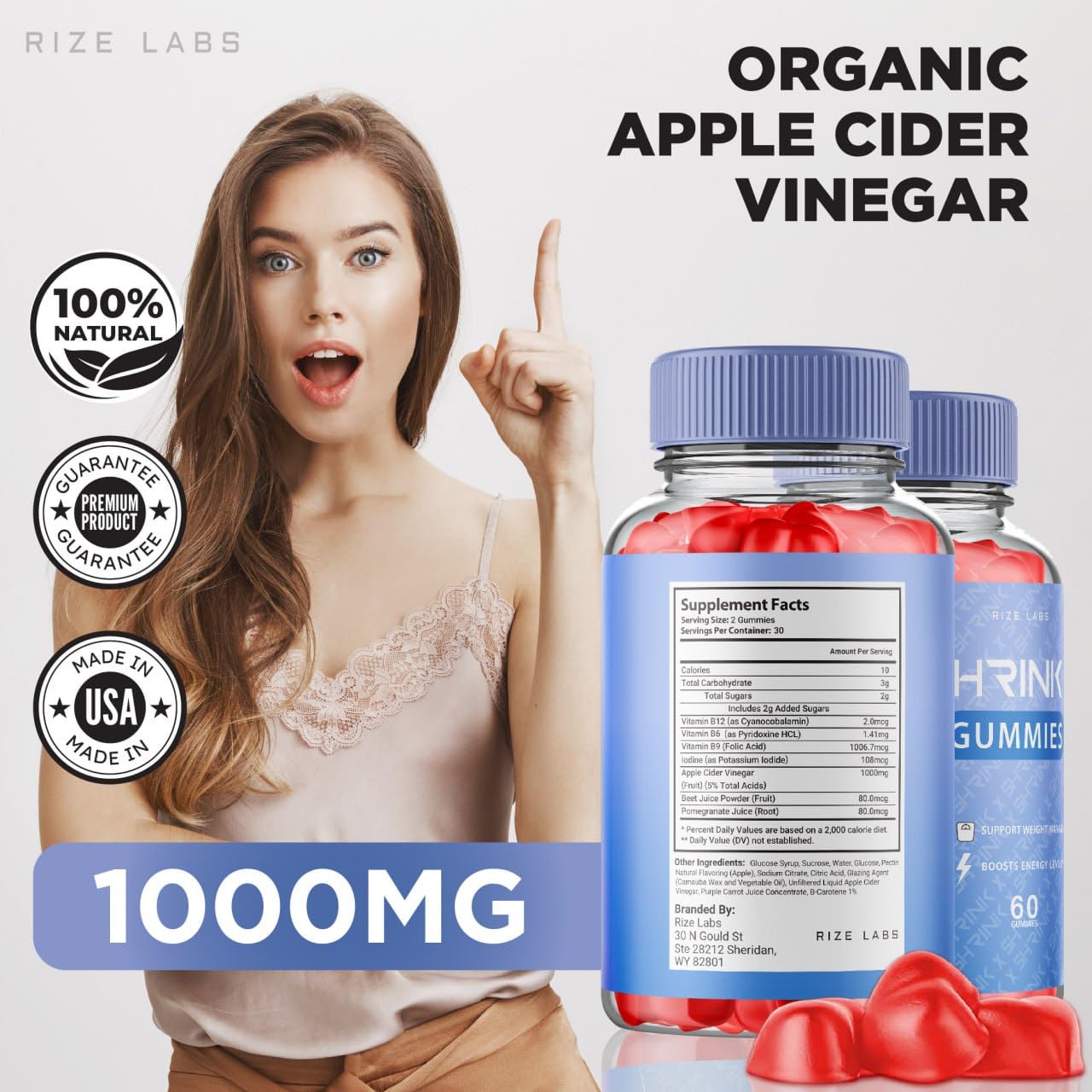rize labs Shrink X - Shrink X Gummies Weight Loss, Shrink X Keto ACV Supplement, Keto + ACV Gummy, Shrink X Maximum Strength Belly Fat Gomitas, ShrinkX Gummy Bears Reviews (60 Gummies)