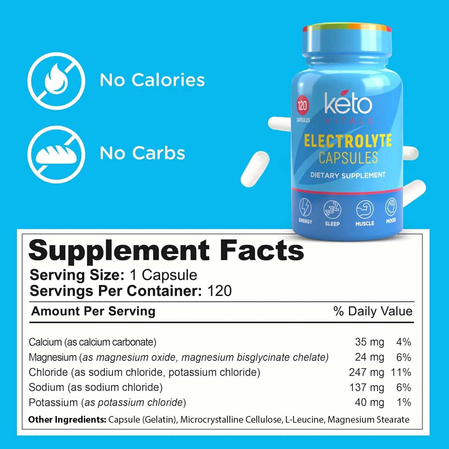 Keto Vitals Electrolyte Capsules | The Original Keto Electrolyte Pills Supplement | Salt Electrolyte Tablets for Hydration | Calorie-Free | Carb-Free KetoVitals Electrolyte Capsules