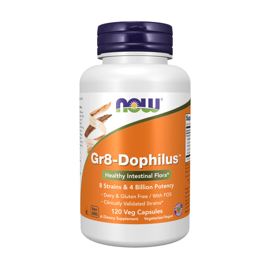 NOW Foods Supplements, Gr8-Dophilus™with 8 Strains & 4 Billion Potency, Shelf Stable, 120 Veg Capsules