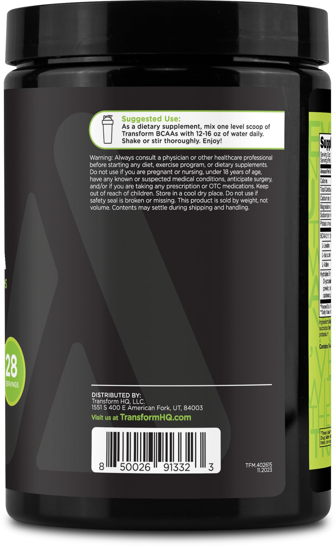 TransformHQ BCAA 2:1:1 Powder - (Kiwi Strawberry) 28 Servings - Perform - Gluten Free, Non-GMO