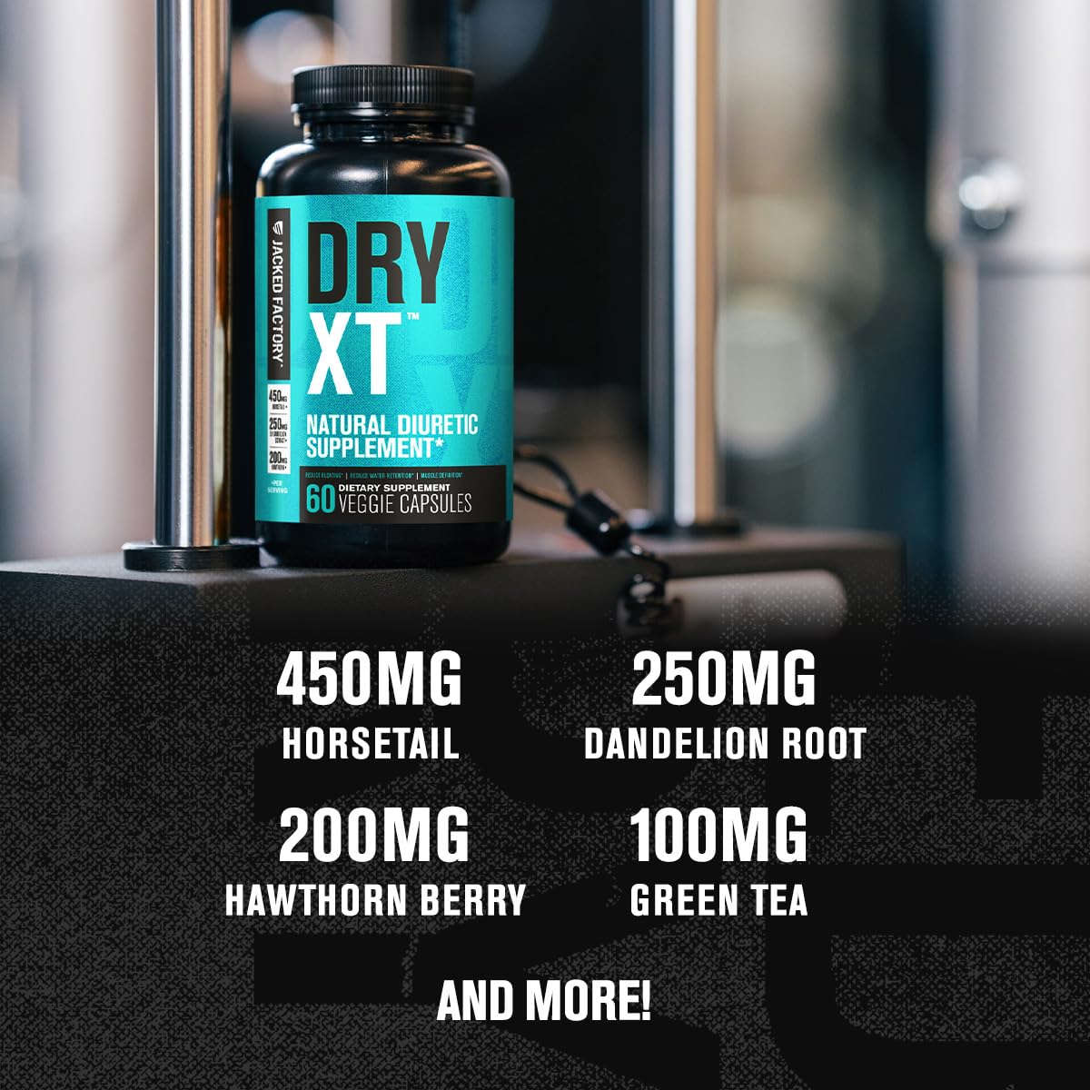 Jacked Factory Dry-XT Diuretic Water Pills - Natural Supplement | Reduces Water Retention & Bloating | Dandelion Root Extract, Potassium, 7 More Powerful Ingredients - 60 Veggie Capsules