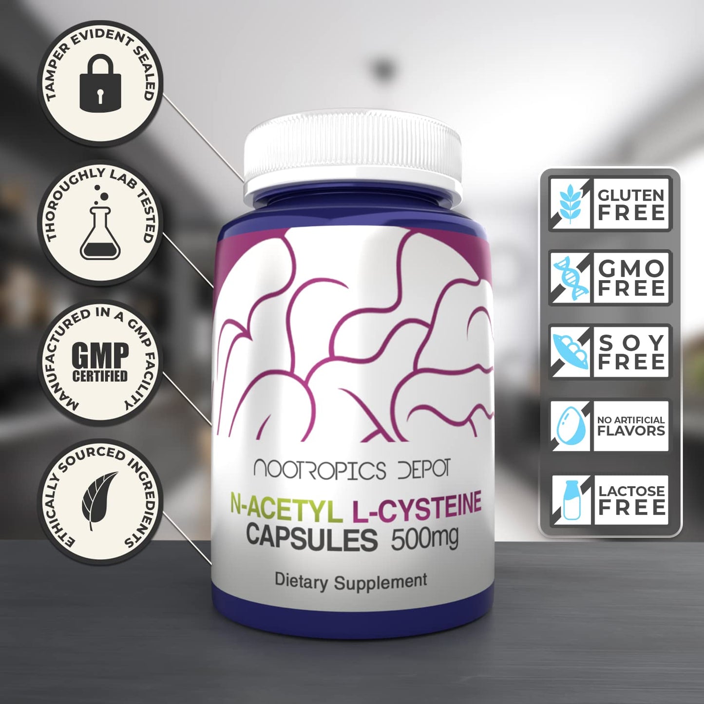 Nootropics Depot N-Acetyl L-Cysteine Capsules | 500mg | NAC | 180 Count | Supports Healthy Liver Function | Cellular Health | Glutathione Levels | Healthy Oxidation Levels