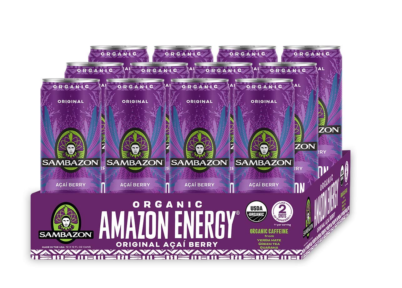 SAMBAZON Organic Sparkling Amazon Energy Drink Original Acai Berry Flavor 12 Ounce Pack of 12 Natural Caffeine Vitamin C Vegan NonGMO Kosher