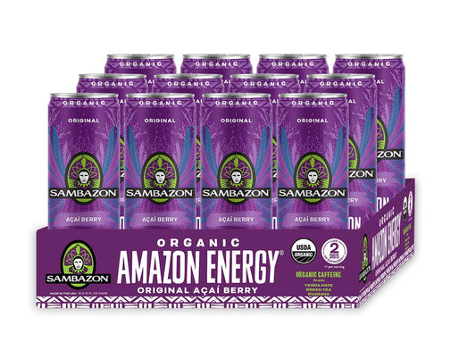 SAMBAZON Organic Sparkling Amazon Energy Drink Original Acai Berry Flavor 12 Ounce Pack of 12 Natural Caffeine Vitamin C Vegan NonGMO Kosher