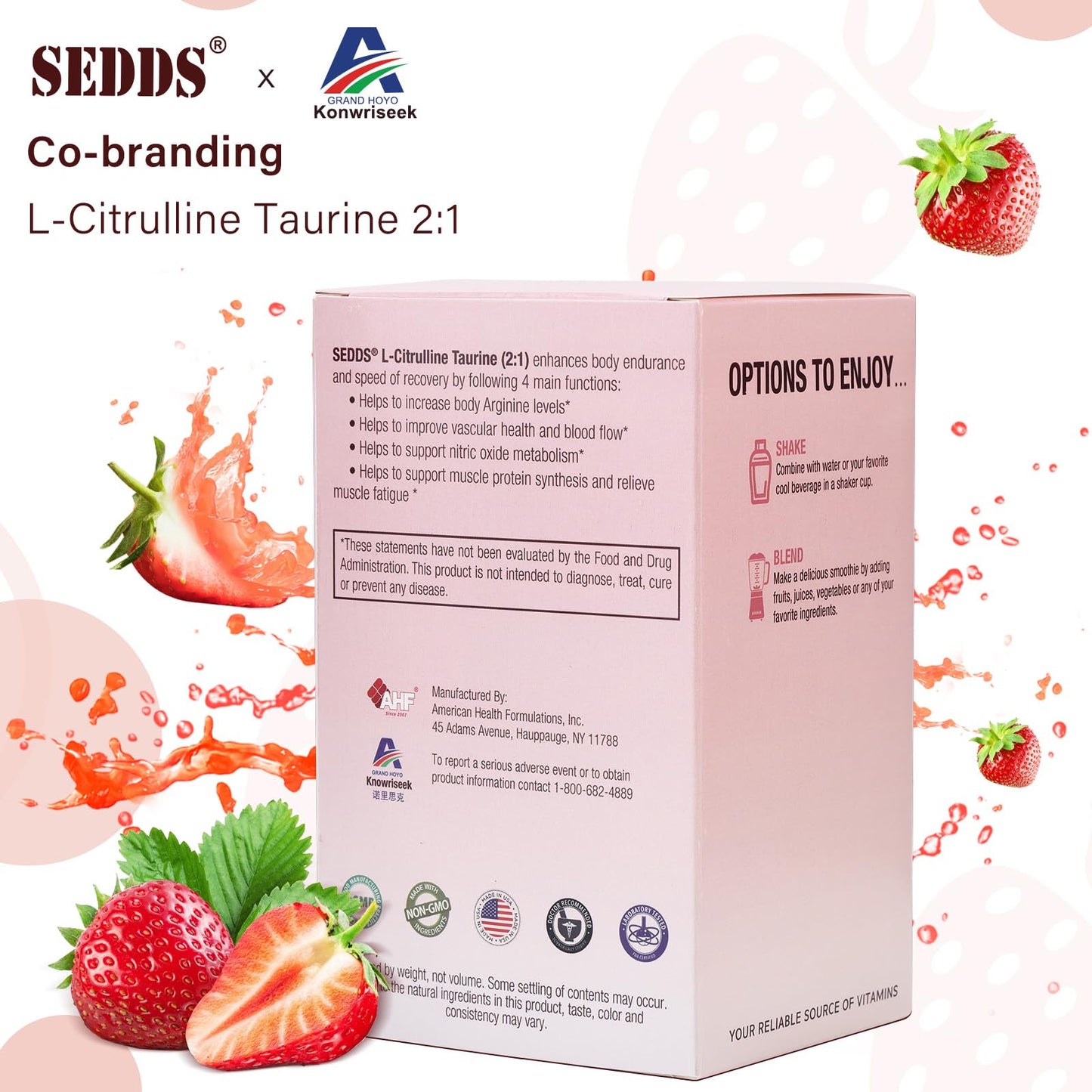 SEDDS L-Citrulline Taurine 2:1, Strawberry-Flavored L Citrulline Powder Citrulline Supplements, Vegan Taurine Powder, Caffeine Free, Gluten Free, 30 Pack
