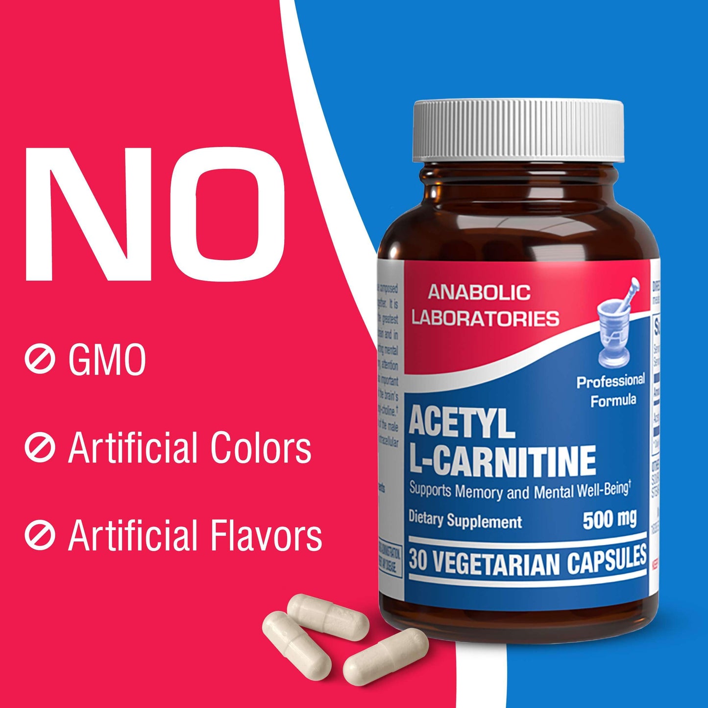Anabolic Laboratories Acetyl L Carnitine Supplements - 30 Vegetarian 500mg Capsules for Brain Health and Energy Production