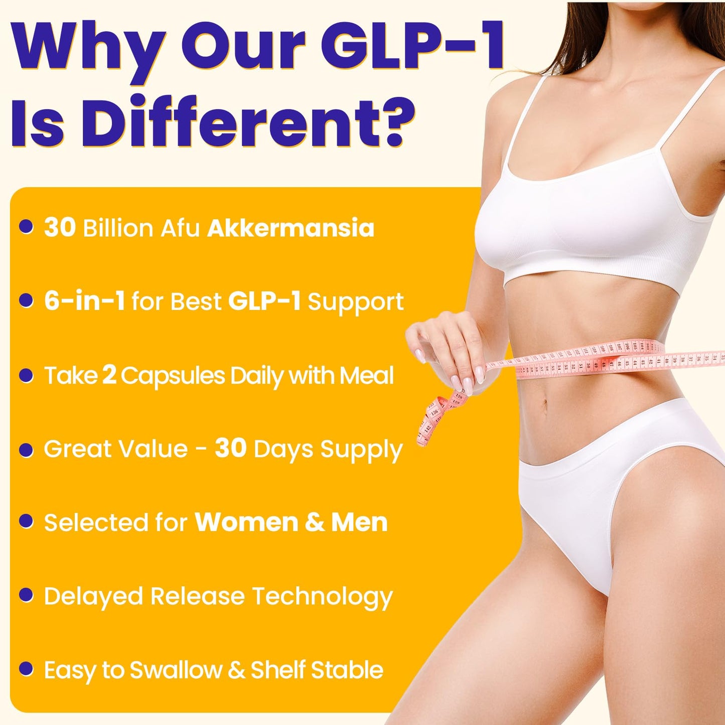 GLP-1 Supplement | Support GLP-1 Naturally, GLP1 with 30 Billion AFU Akkermansia Probiotic, GLP 1 Probiotics for Women & Men, GLP 1 Supplement for Gut, Digestive, Immune, Energy, GLP1 Levels, 60 Count