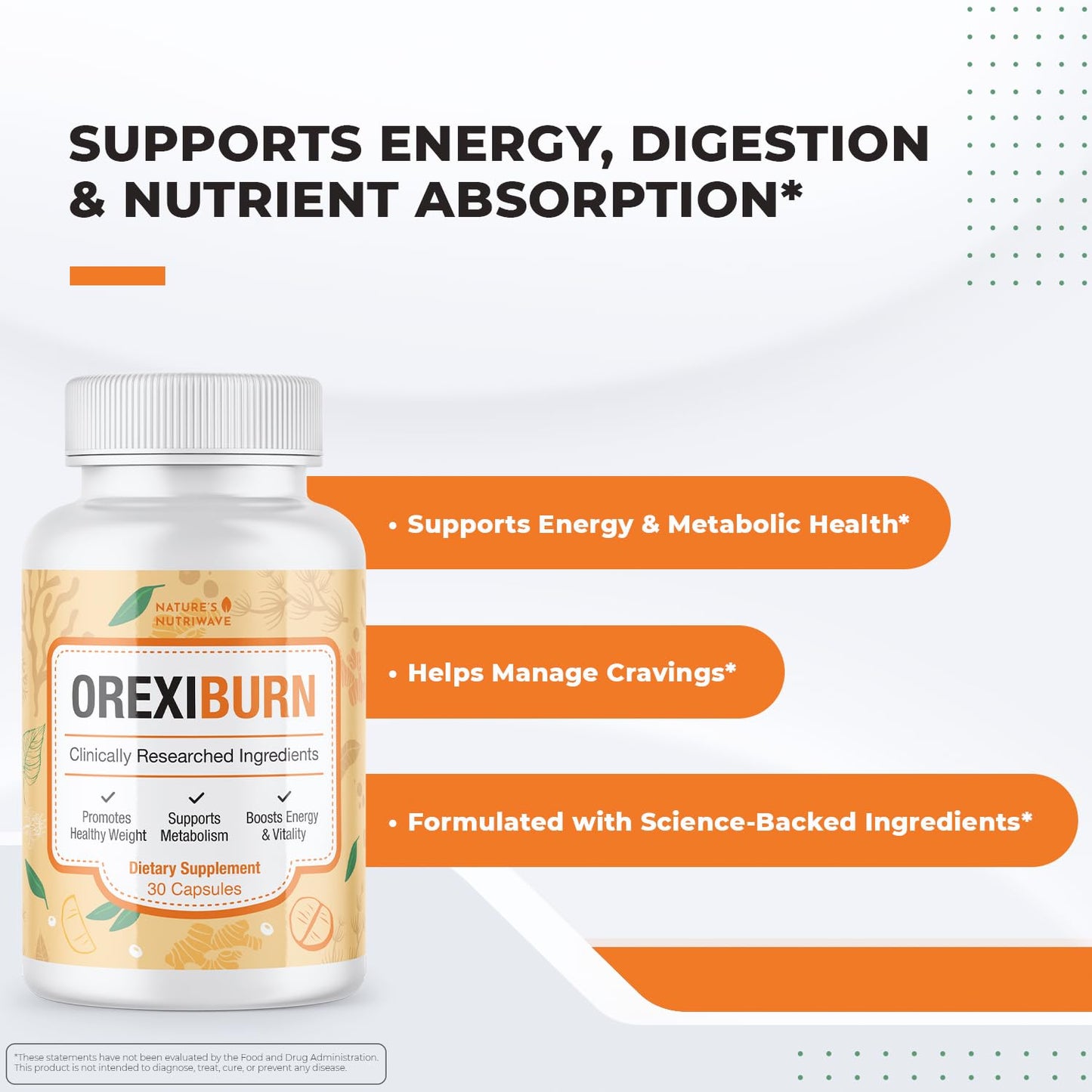 OrexiBurn - 100% Natural Supplement with 8 Plant-Based Ingredients | Non-GMO, No Stimulants, Made in The USA, GMP-Certified | 30 Easy-to-Swallow Capsules, 1 Month Supply