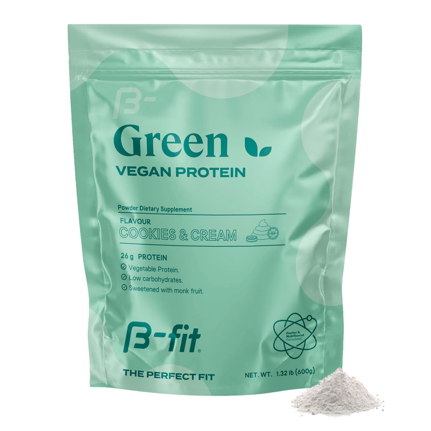 B-FIT B Vegan Pea Protein Powder 600g - Plant Based Protein Shake - Cookies & Cream Flavor - 19 Servings - Sugar-Free & Gluten-Free - 26g of Organic Pure Protein
