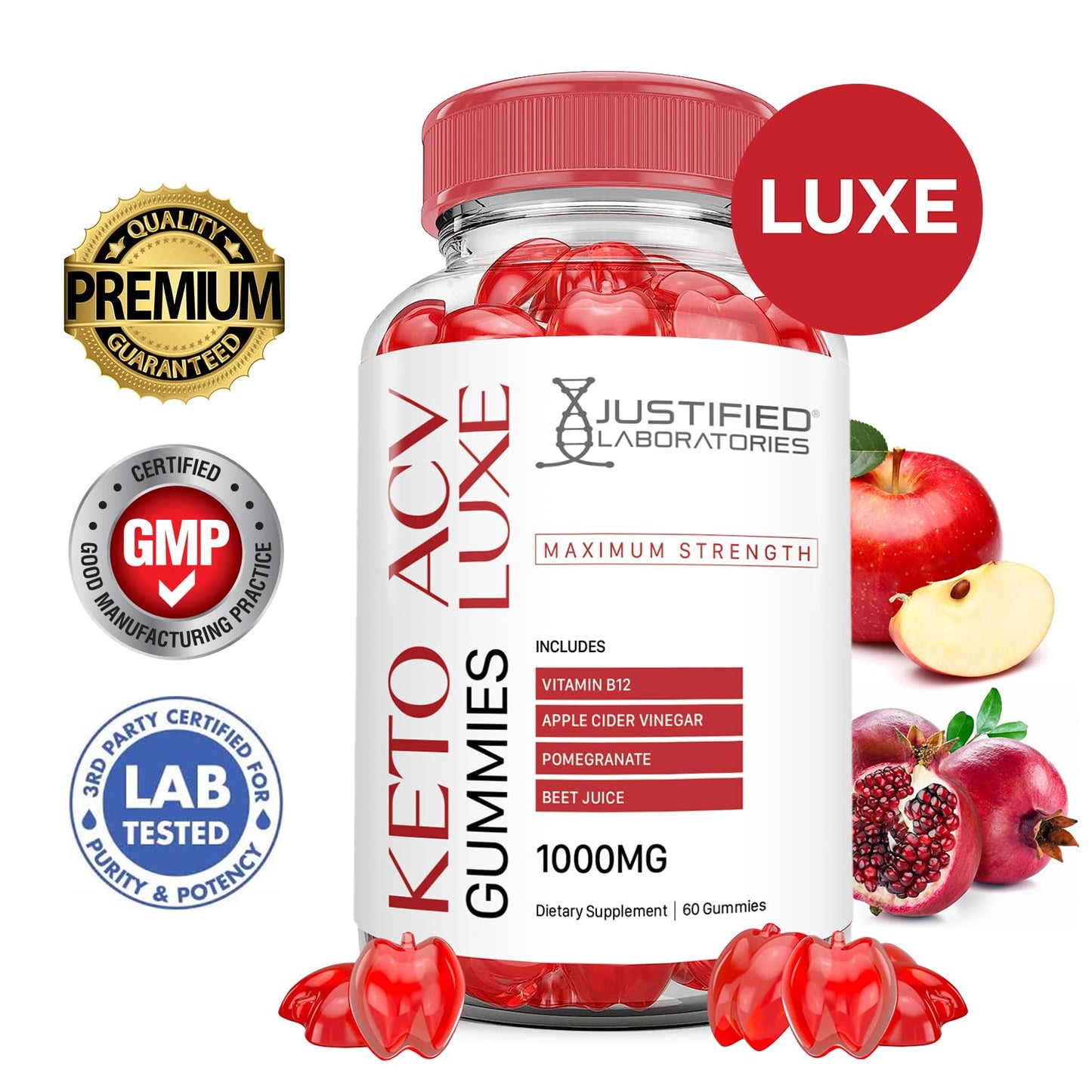 (3 Pack) Luxe Keto ACV Gummies Advanced Formula 1000MG Luxe Keto Gummies Apple Cider Vinegar Formulated with Pomegranate Beet Juice Powder B12 Vegan Non GMO 180 Gummys