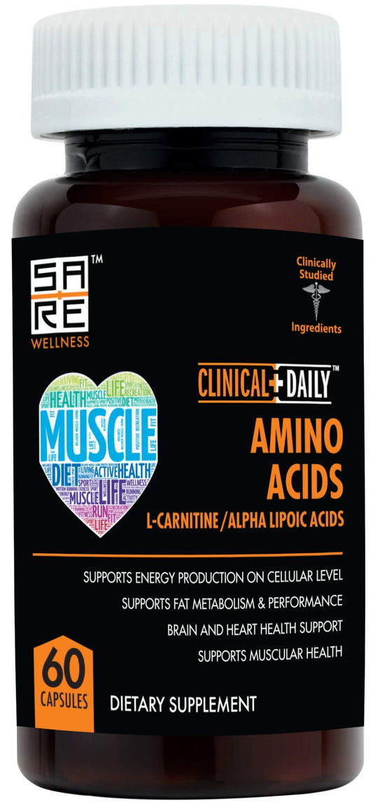 CLINICAL DAILY Acetyl L Carnitine - Alpha Lipoic Essential Amino Acids Supplements Capsules for Women, Men or Elderly- ALCAR ALA Complex Helps Boost Metabolism, Brain, Heart, & Muscle Health- 60 Pills