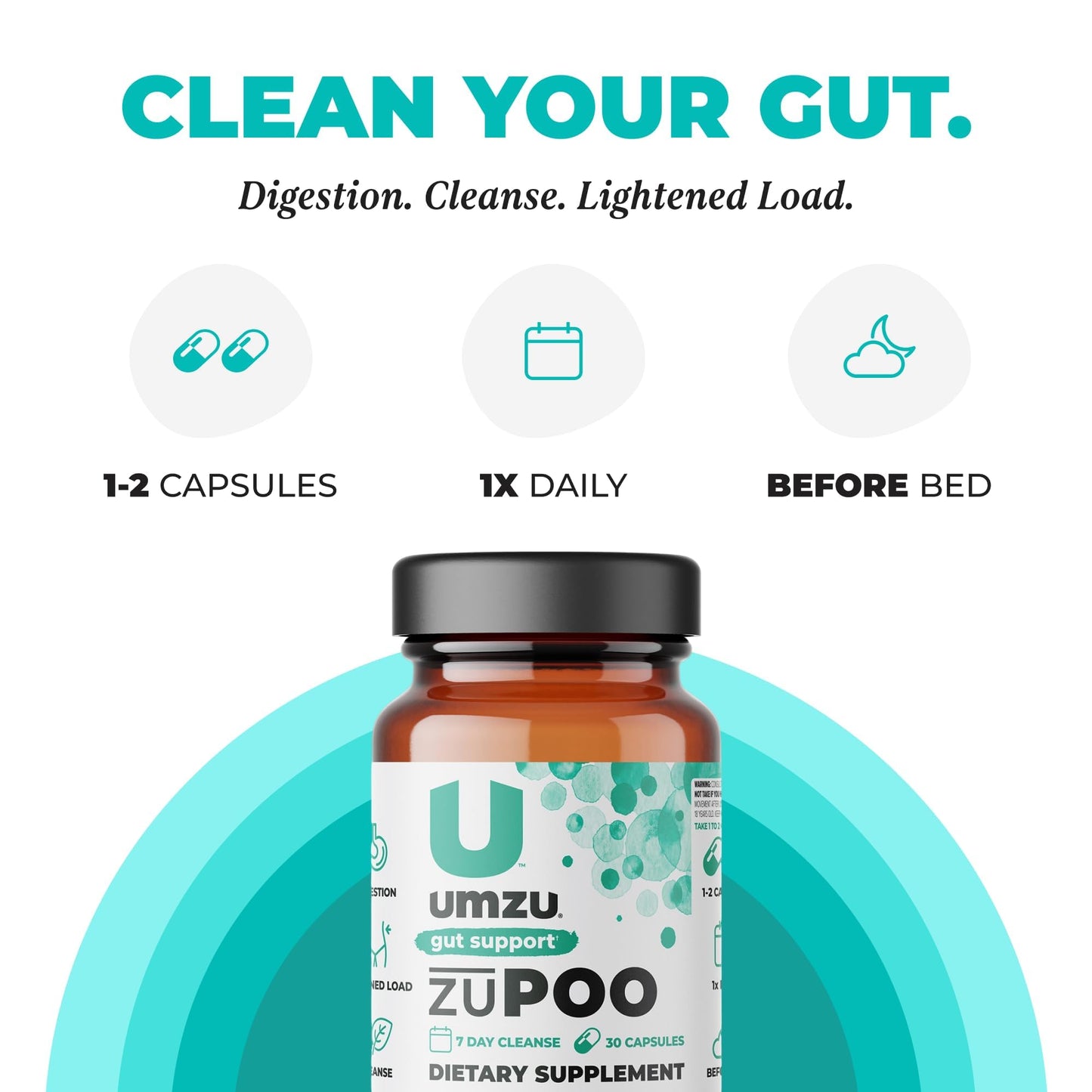 UMZU zuPOO Natural Colon Cleanse, Constipation Relief & Detox Supplement for Women & Men, Cascara Sagrada, Magnesium, Milk Thistle, Apple Cider Vinegar (15 Day Supply | 30 Capsules)