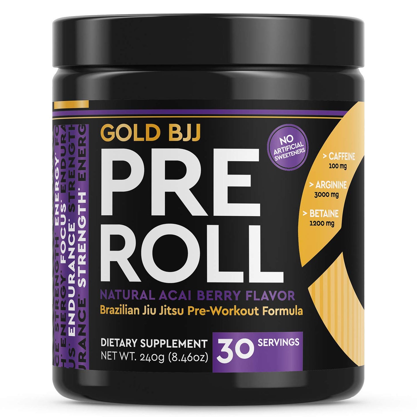 Gold BJJ PreRoll - Jiu Jitsu Pre Workout Supplement for Energy, Focus, and Endurance - Martial Arts Specific Pre-Workout Powder Formula with Natural Flavors (Acai Berry, 30 Servings)