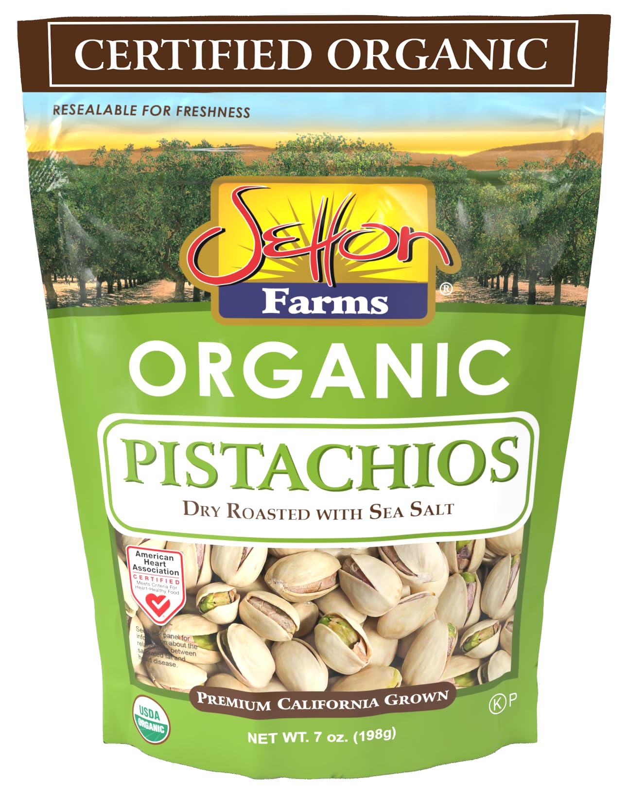 Setton Farms Premium Organic Pistachios Dry Roasted With Sea Salt 7 Oz Resealable Bag