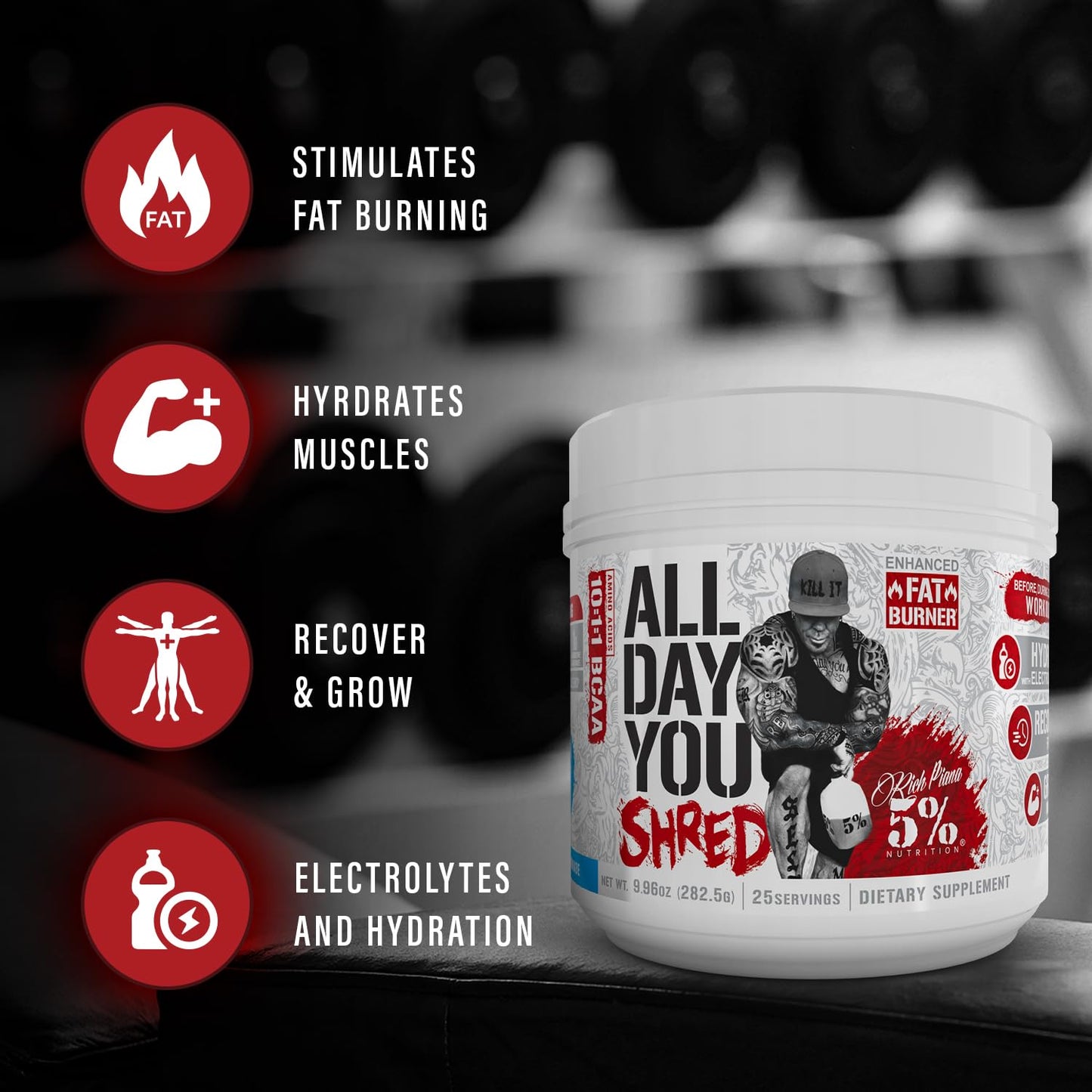 5% Nutrition AllDayYou Shred BCAA Powder | Amino Acid Supplement for Weight Management | Elite Fat Burning & Energy with Hydration, Endurance & Recovery (Southern Sweet Tea)