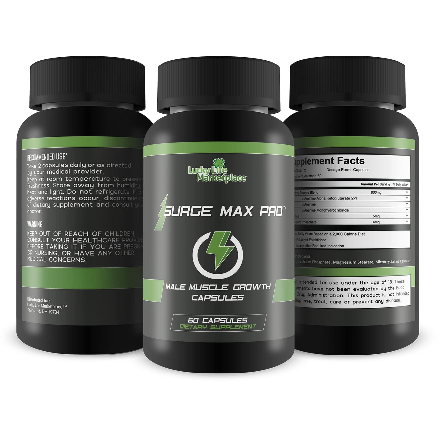 Surge Max Pro - Muscle Growth Formula - Enhance Power, Strength, Stamina, & Energy - Explosive Muscle Pump - Big Gains - Aid Oxygen & Nutrient Delivery to Muscles - L-Arginine - Build Muscle Mass