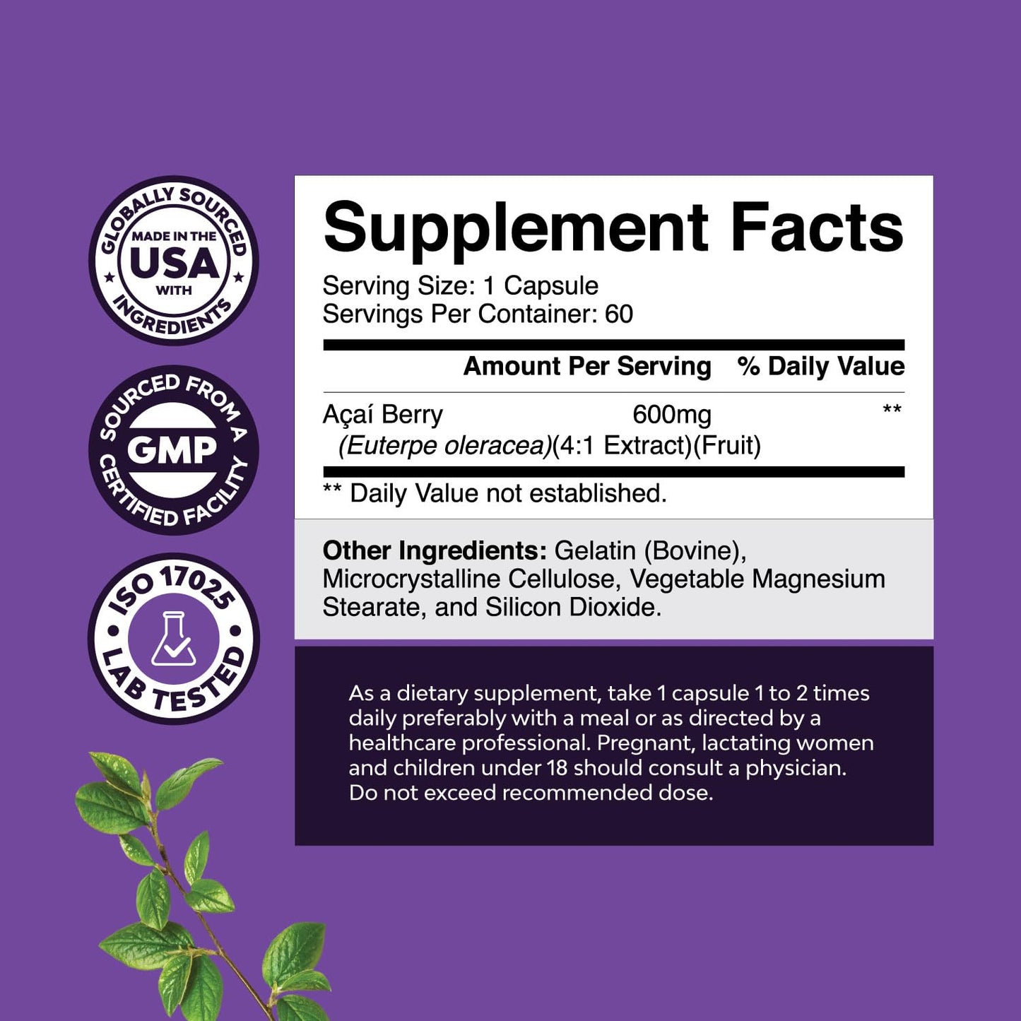 Natural Acai Berry Weight Loss Supplement Detox Products Antioxidant Superfood Cleanse and Burn Fat Improve Health Boost Energy and Digestion