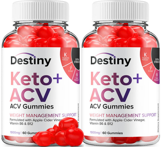 (2 Pack) Destiny Keto ACV Gummies - Advanced Formula Destiny Keto Plus ACV Gummies Apple Cider Vinegar, Weight Management, Destiny ACV Dietary Supplement (120 Gummies)