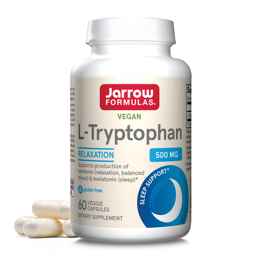Jarrow Formulas® L-Tryptophan, 500 mg Dietary Supplement for Stress, Sleep, and Mood Support, 60 Capsules, 60 Day Supply