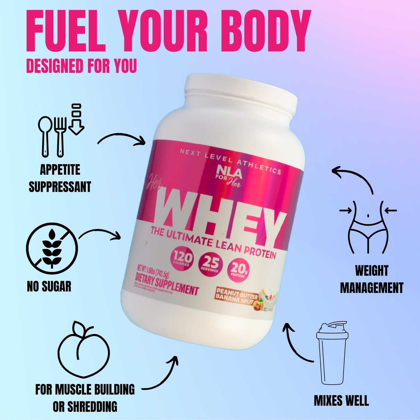 Her Whey (Peanut Butter Banana Split) -1.7 lb tub-Whey Isolate for Women (25 Servings, 20g Protein) Fitness Recovery, Builds Optimal Lean Muscle, Quick Absorbing, Appetite Weight Control, Low Calorie