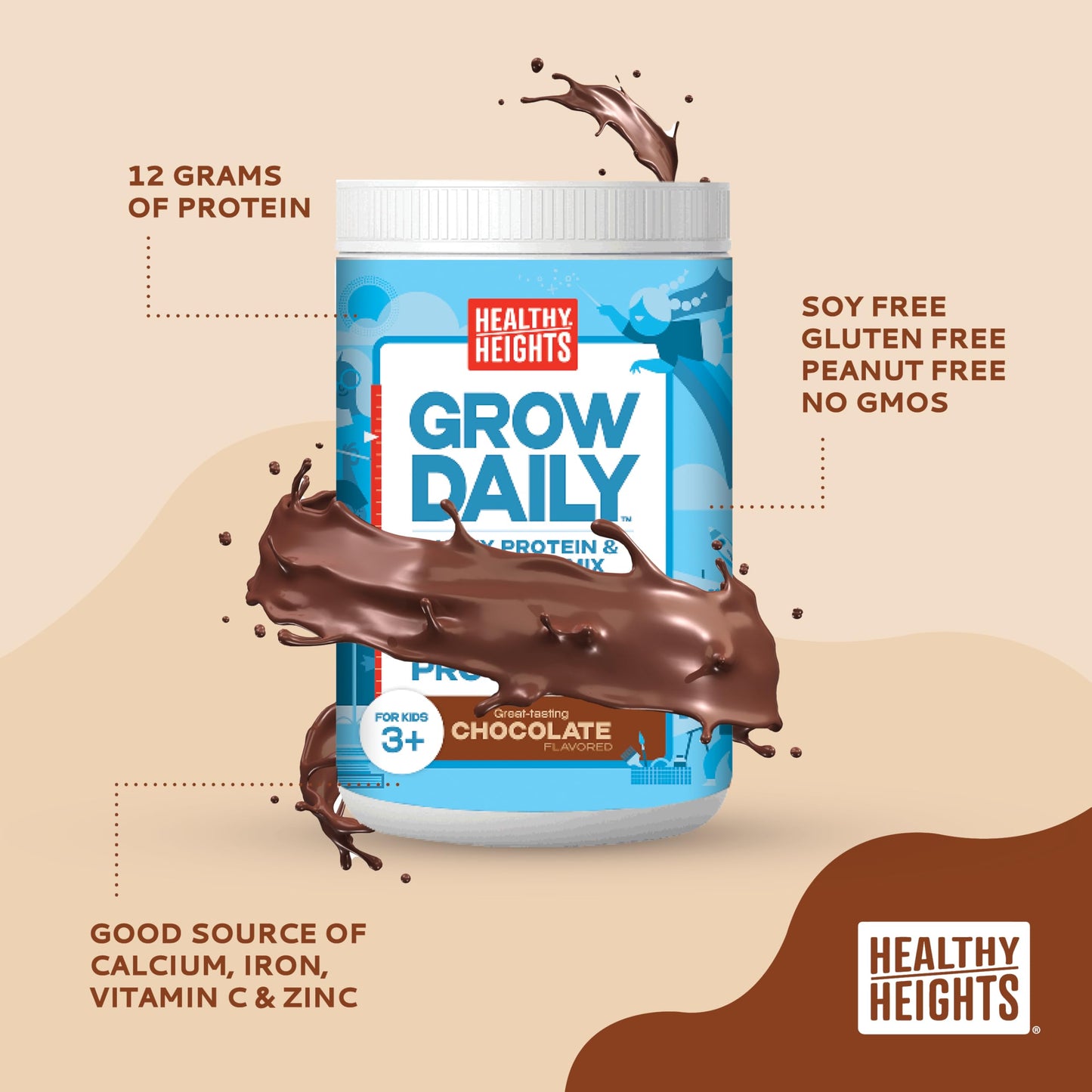 Healthy Heights Grow Daily Kids Protein Drink Mix (Chocolate) - High Protein Shake for Kids 3+