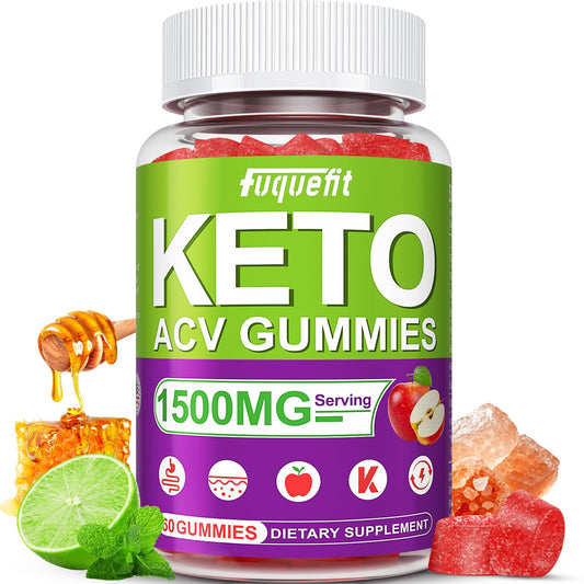 Fuquefit 1500mg Keto ACV Gummies - Advanced Formula Apple Cider Vinegar Gummies - with B6 & B12, Pomegranate & Beet Juice - Gluten-Free, Non-GMO, Gelatin Free, Vegan - 60 Count