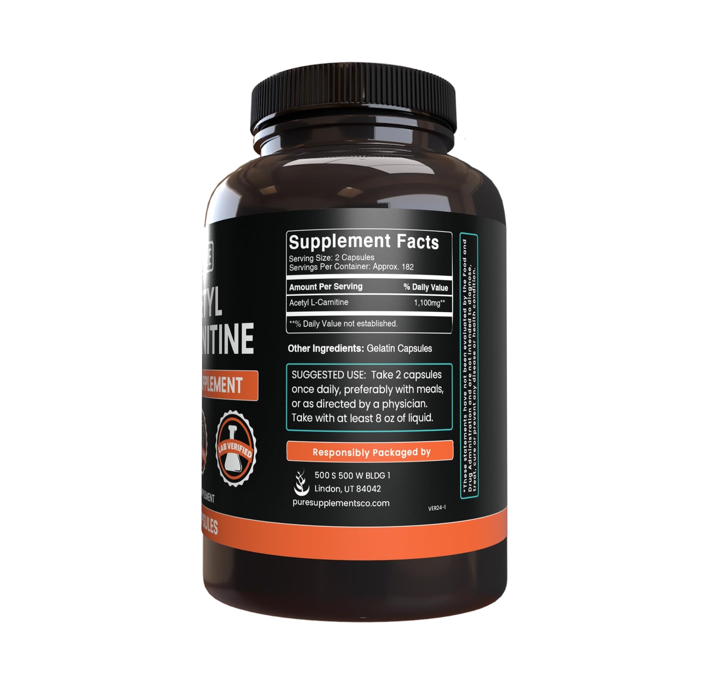 Pure Original Ingredients Acetyl L-Carnitine (365 Capsules) No Magnesium Or Rice Fillers, Always Pure, Lab Verified