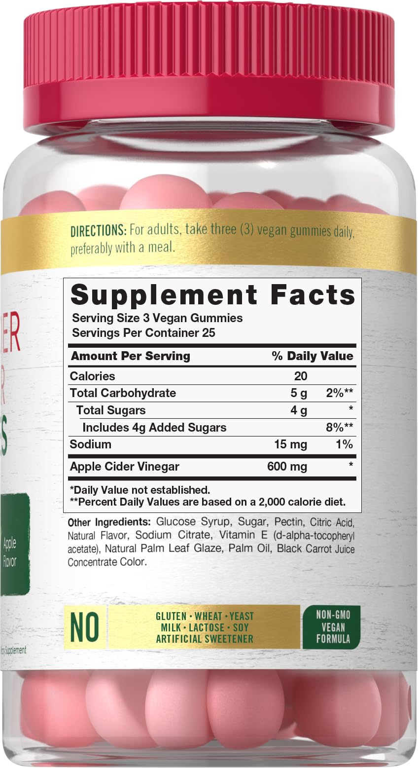 Carlyle Vegan Apple Cider Vinegar Gummies | 75 Count | Apple Flavor | Non-GMO, Gluten Free | ACV Supplement