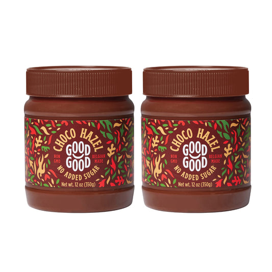 GOOD GOOD No Added Sugar Belgian Choco Hazel Spread  Chocolate Spread with Natural Sweeteners  Gluten Free  Vegetarian Friendly  12oz  350g Pack of 2